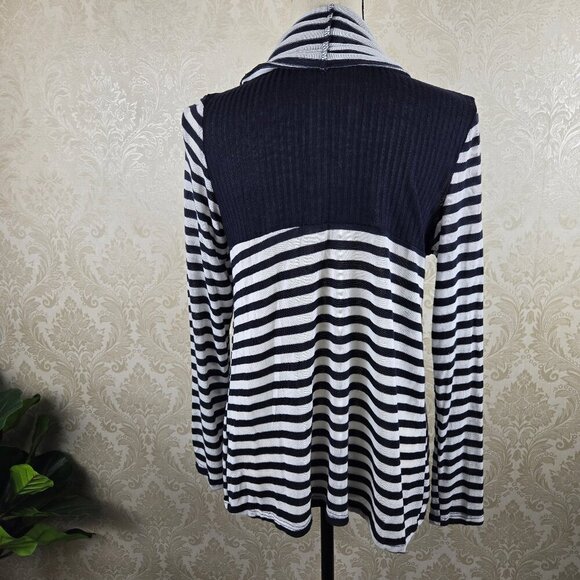 Ellen Tracy Size Large Blue White Striped Cardigan Waterfall Front No Closure - Picture 6 of 11